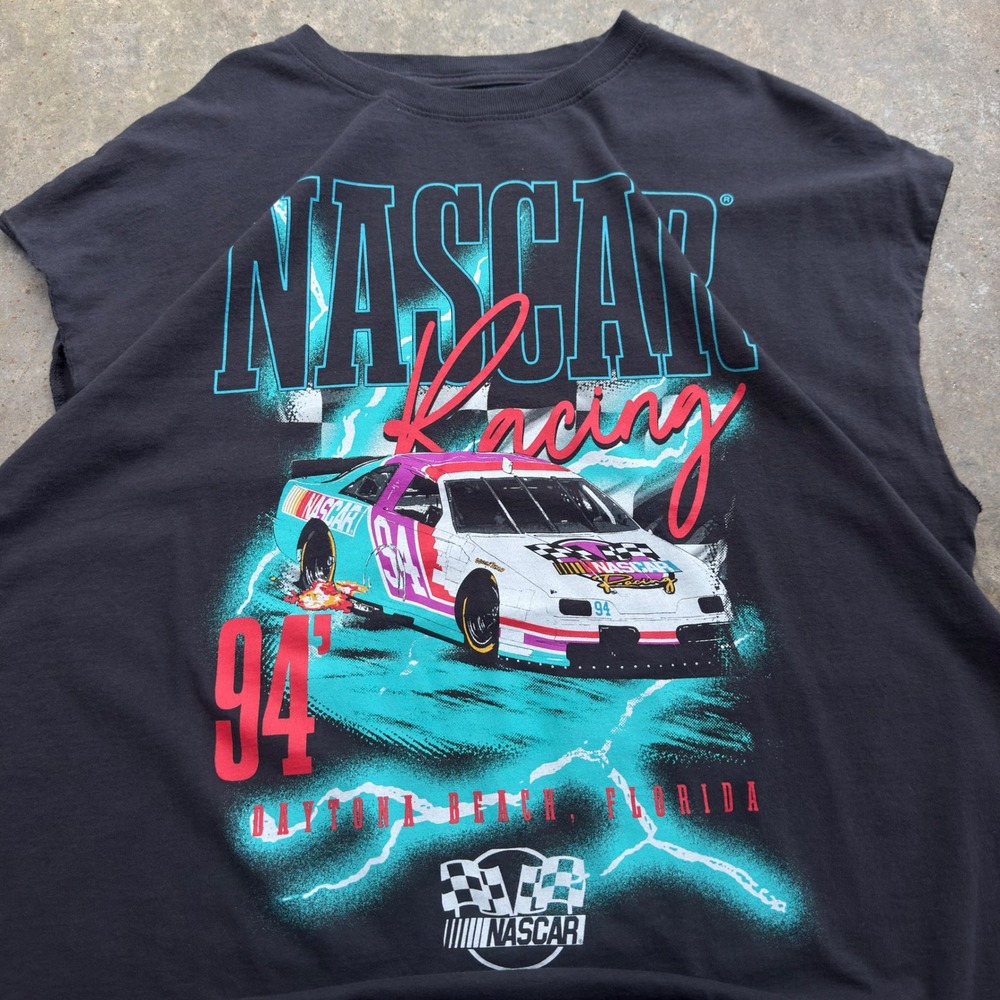 Vintage 90s NASCAR Racing Daytona Beach Muscle Tee Black Small (i1)